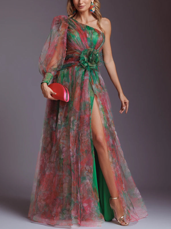 One Shoulder Print Maxi Dress