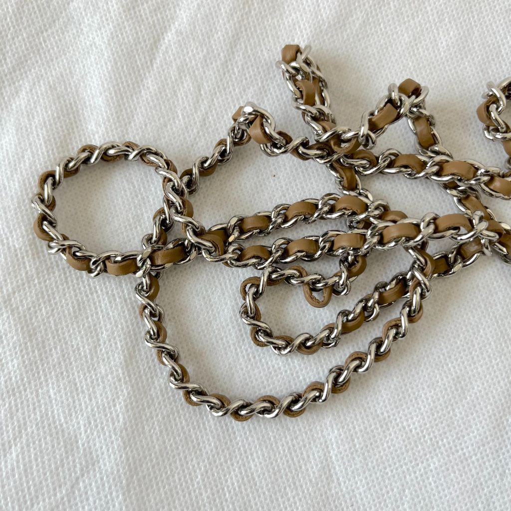 Chanel Tan Quilted Leather Flap Bag With Silver Hardware