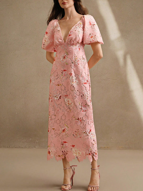 Women's Woven Water-Soluble Bubble Short Sleeved Dress