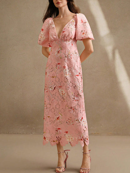 Women's Woven Water-Soluble Bubble Short Sleeved Dress