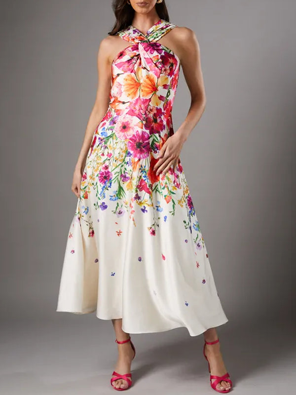 Gradual Floral Sleeveless Satin Maxi Dress