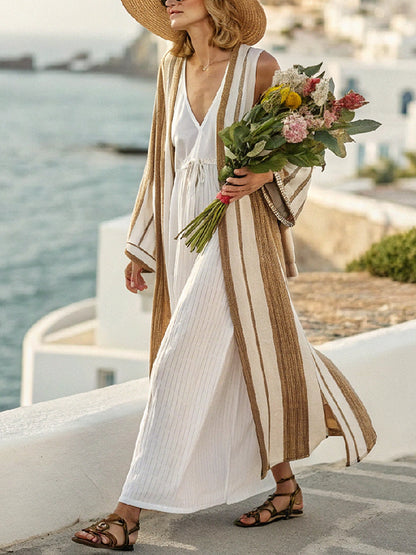 Casual Temperament Seaside Cotton and Linen Dress Two-piece Set