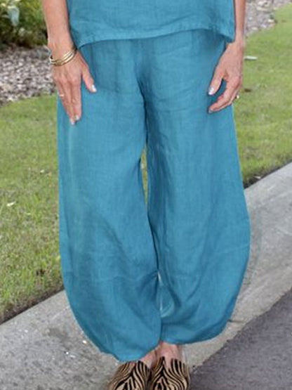 Stacked Collar Cotton and Linen Women's Suit