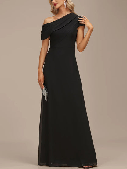 A-line Asymmetrical Floor-Length Chiffon Evening Dress With Pleated