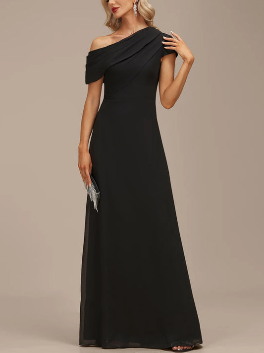 A-line Asymmetrical Floor-Length Chiffon Evening Dress With Pleated