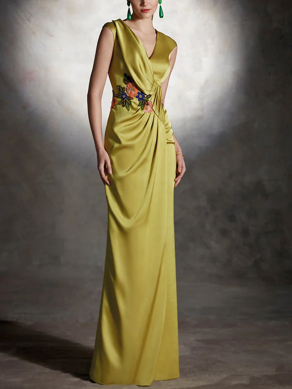 V-Neck Sleeveless Solid Color Maxi Dress