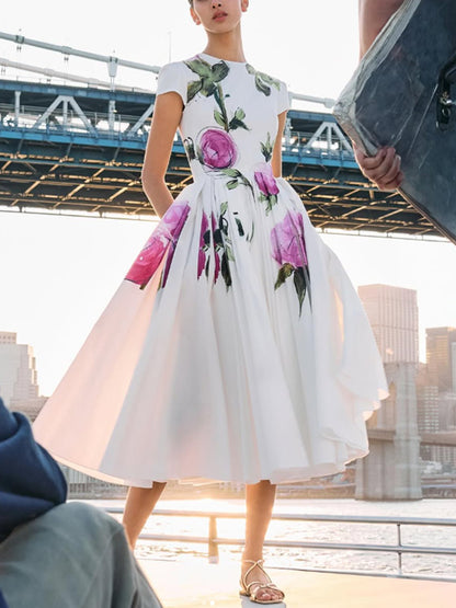 Round Neck Sleeveless Printed Party Dress