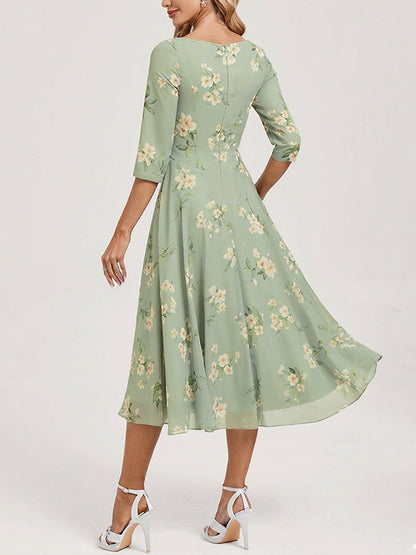 Temperament V-neck Elegant Floral Women's Dress