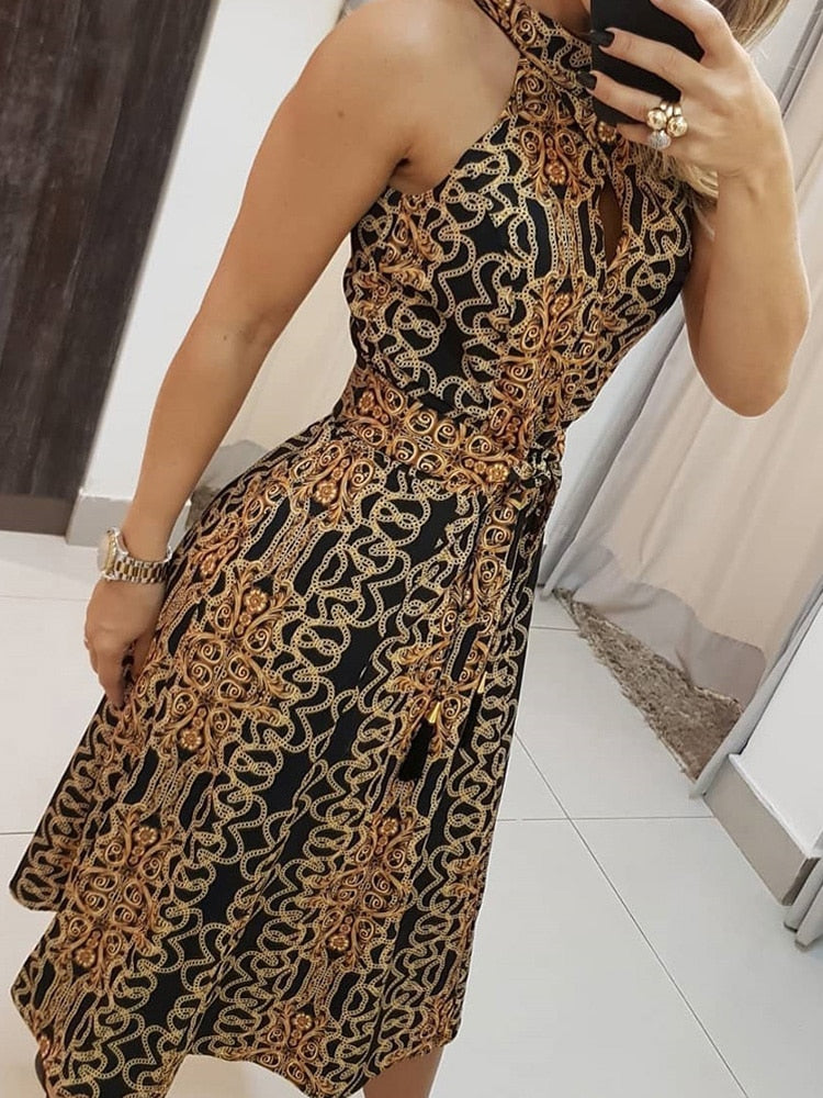 loveedsTM-Women Fashion Clubwear Elegant Sexy Dress Club  Sleeveless Baroque Print Sleeveless Midi Dress