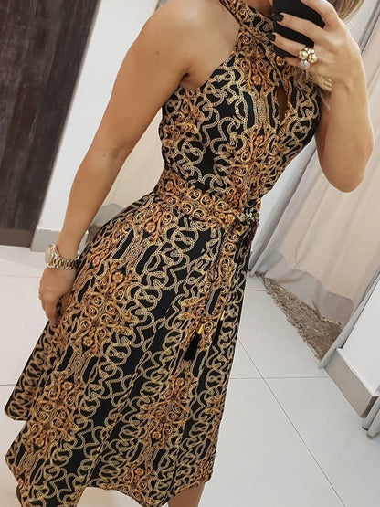 loveedsTM-Women Fashion Clubwear Elegant Sexy Dress Club  Sleeveless Baroque Print Sleeveless Midi Dress