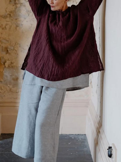 Loose Pullover Cotton and Linen Women's Long Sleeve