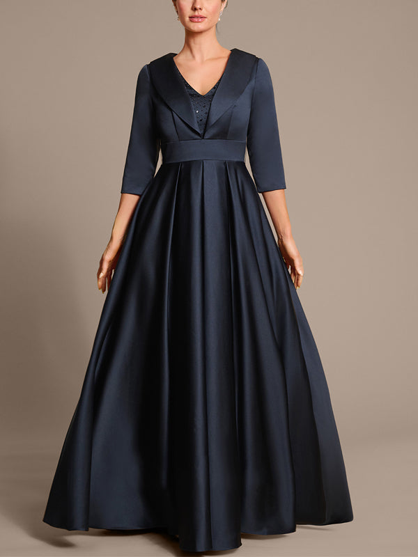 V-neck Satin Solid Color Maxi Dress