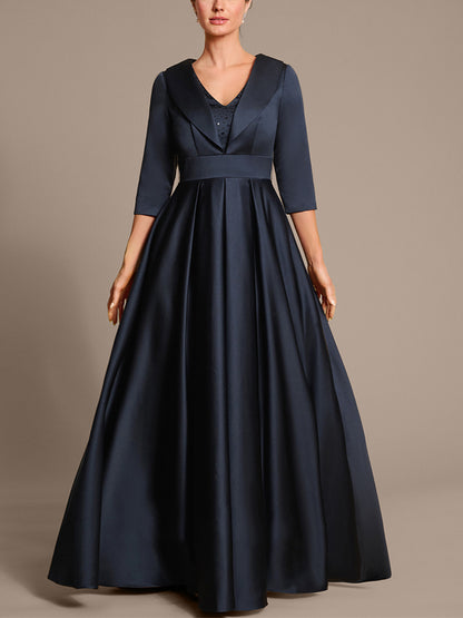 V-neck Satin Solid Color Maxi Dress