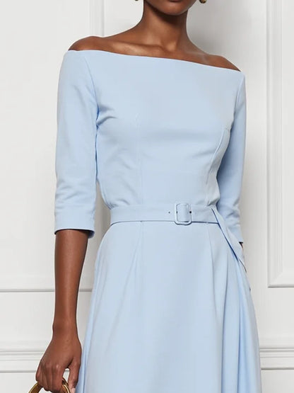 Cotton Off The Shoulder Half Sleeve A-Line Maxi Dress