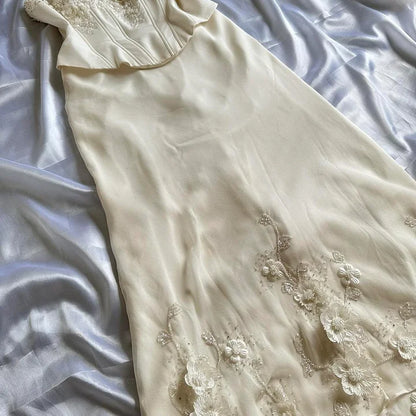 Ivory Luxury Gorgeous Fashion Exquisite flowers Beading Long Chiffon Elegant Ball Gown Evening Dress Party Dress gh3287