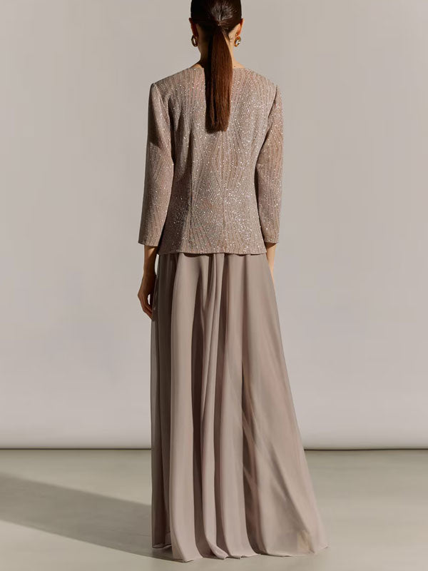 Vestido Comprido com Corpo de Glitter