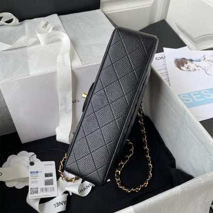 CHANEL SMALL CLASSIC HANDBAG Grained Calfskin & Gold Metal