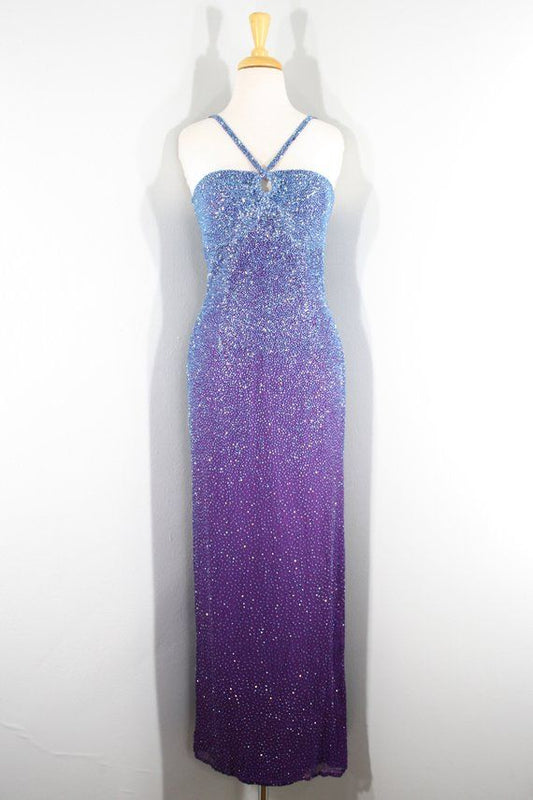 Purple Blue Shiny Fashion Gradient Long Sequined Chiffon Prom Dress Evening Dress Party Dress gh5133