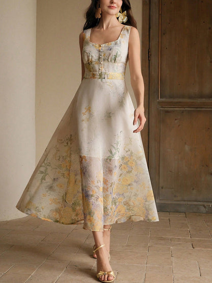 Women's Elegant Floral Print Camisole Dress