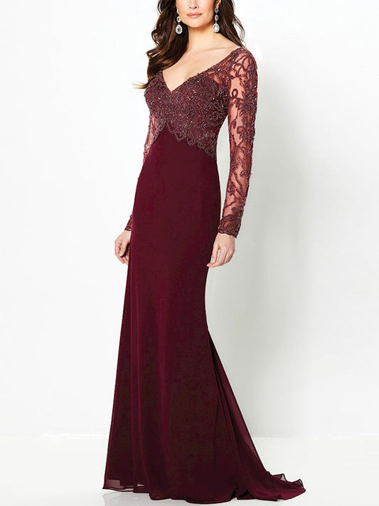 V-neck lace solid color long dress