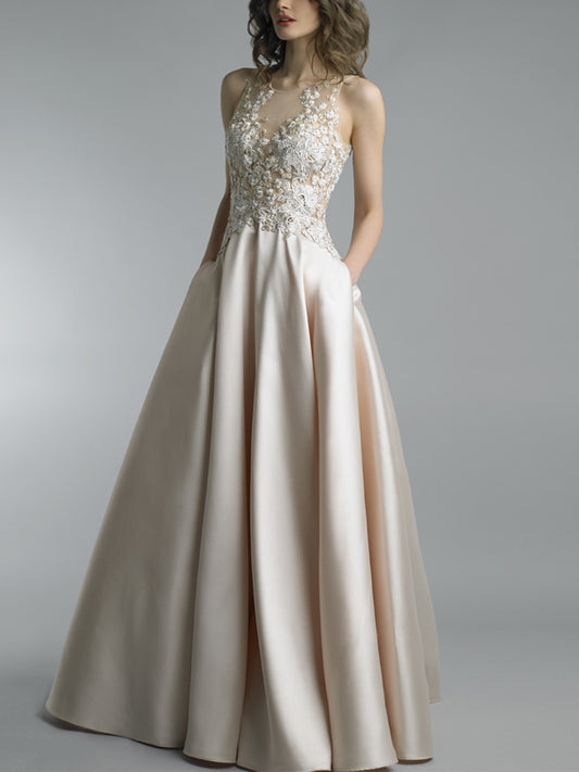 Round Neck Sleeveless Lace Maxi Dress