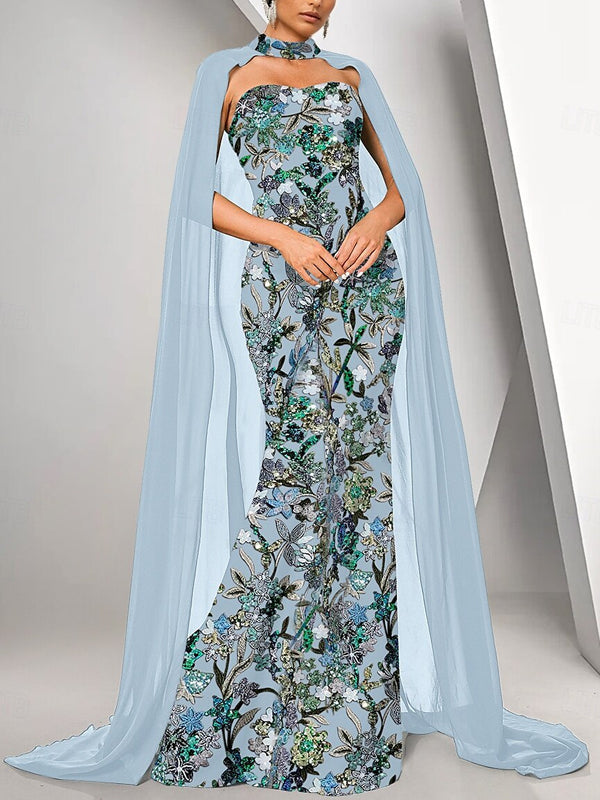 Cape Mermaid/Flare Evening Dress