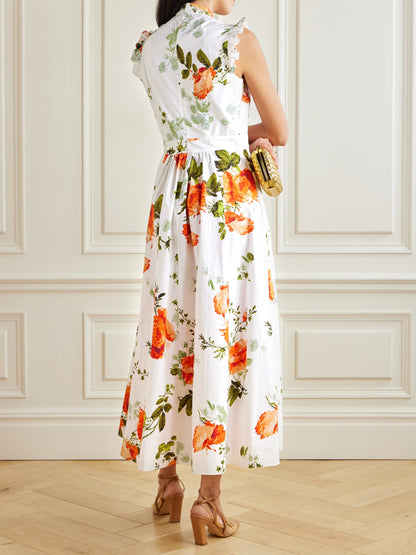 Ruffled Floral-print Cotton-poplin Maxi Dress