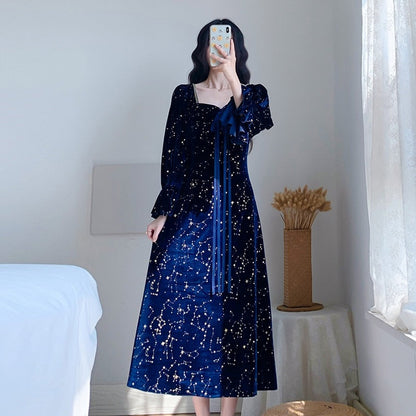 loveedsTM-Vintage Party Dress Women Evening French Elegant Retro Dress Female Casual Long Sleeve Flroal Midi Dress Korean Autumn Chic