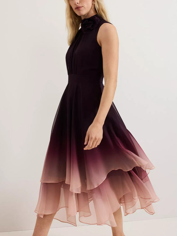 Gradient Pleated Chiffon Sleeveless Women's Dress