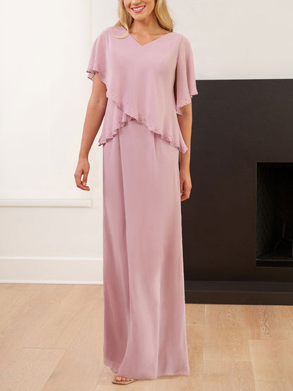 Modest V-neck with Flowing Sleeves Dress