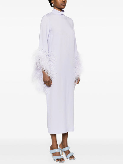 Solid Color Feathers Midi Dress