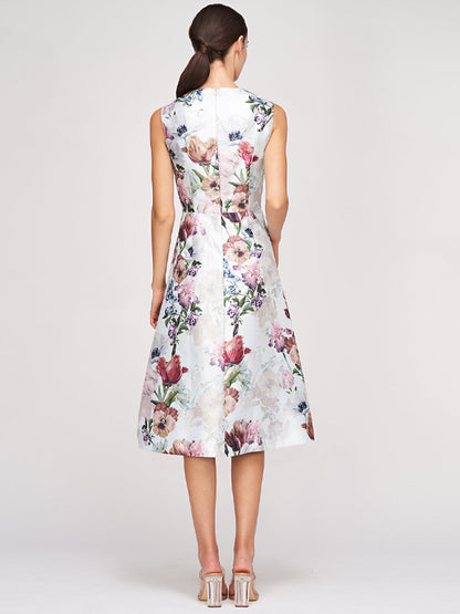 Crew Neck Sleeveless Printed Midi Dress