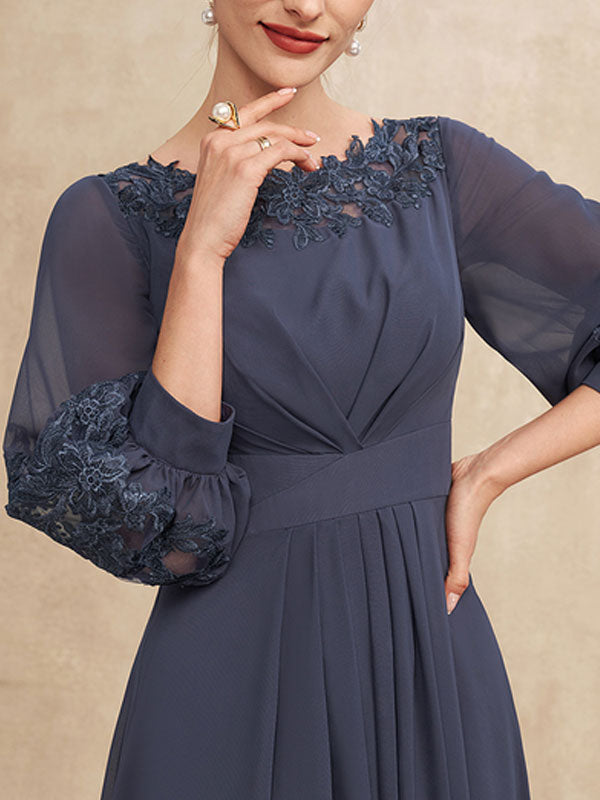 A-Line Scoop Neck Asymmetrical Chiffon Mother of the Bride Dress With Ruffle Appliques Lace