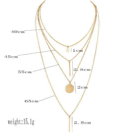 Copper Bead Chain Sequin Metal Leaf Multilayer Necklace