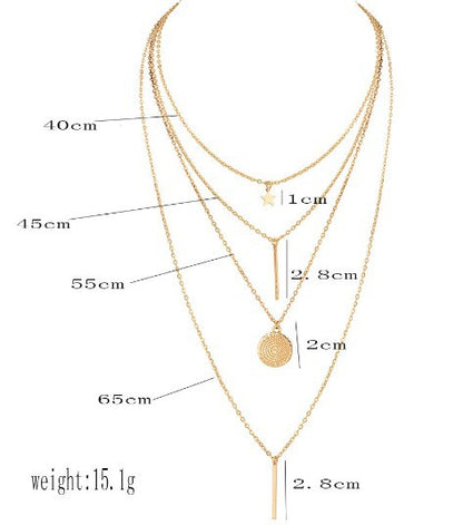 Copper Bead Chain Sequin Metal Leaf Multilayer Necklace