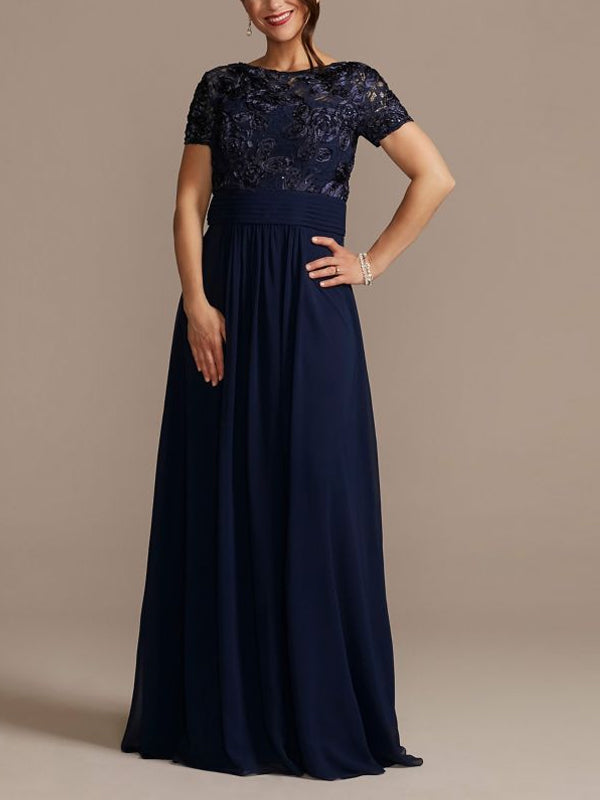 Round Neck Lace Short Sleeves Maxi Dress