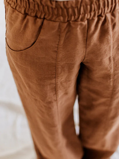Solid Color Cotton And Linen Trousers