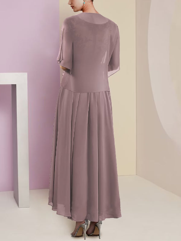 Two-Piece Elegant V Neck Lace Short Sleeve Dress