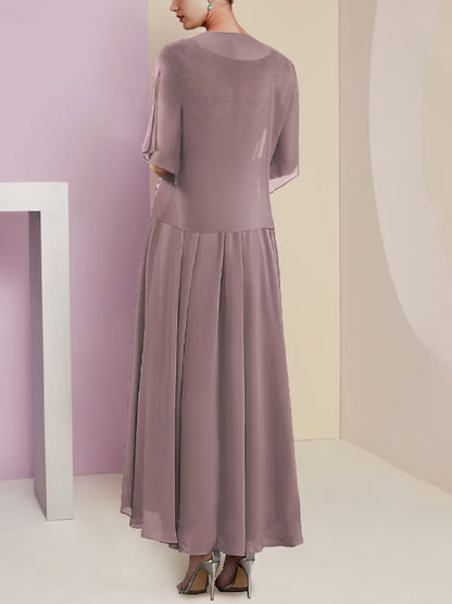 Two-Piece Elegant V Neck Lace Short Sleeve Dress