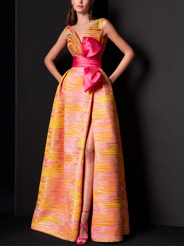 V-Neck Sleeveless Print Maxi Dress