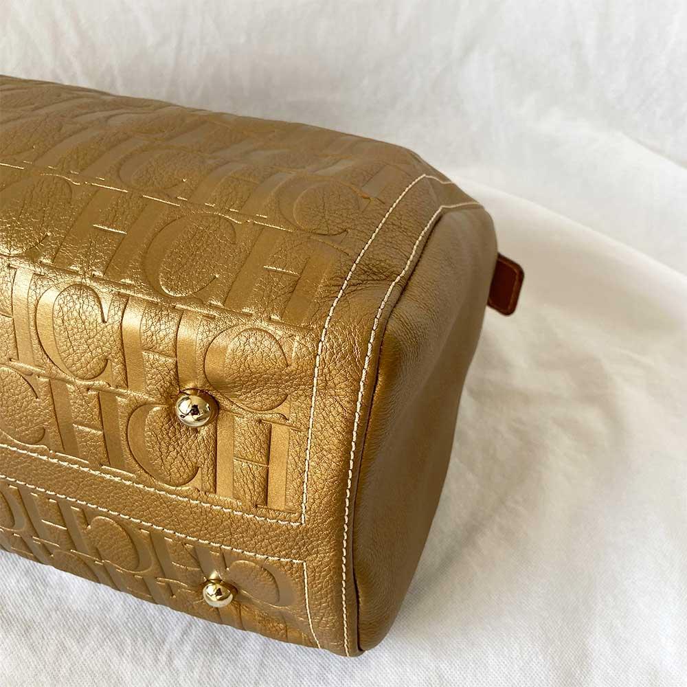 Carolina Herrera Gold Monogram Leather Andy Boston Bag