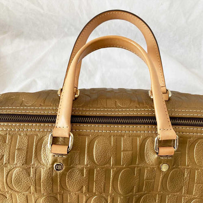 Carolina Herrera Gold Monogram Leather Andy Boston Bag