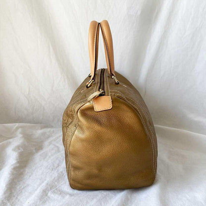 Carolina Herrera Gold Monogram Leather Andy Boston Bag