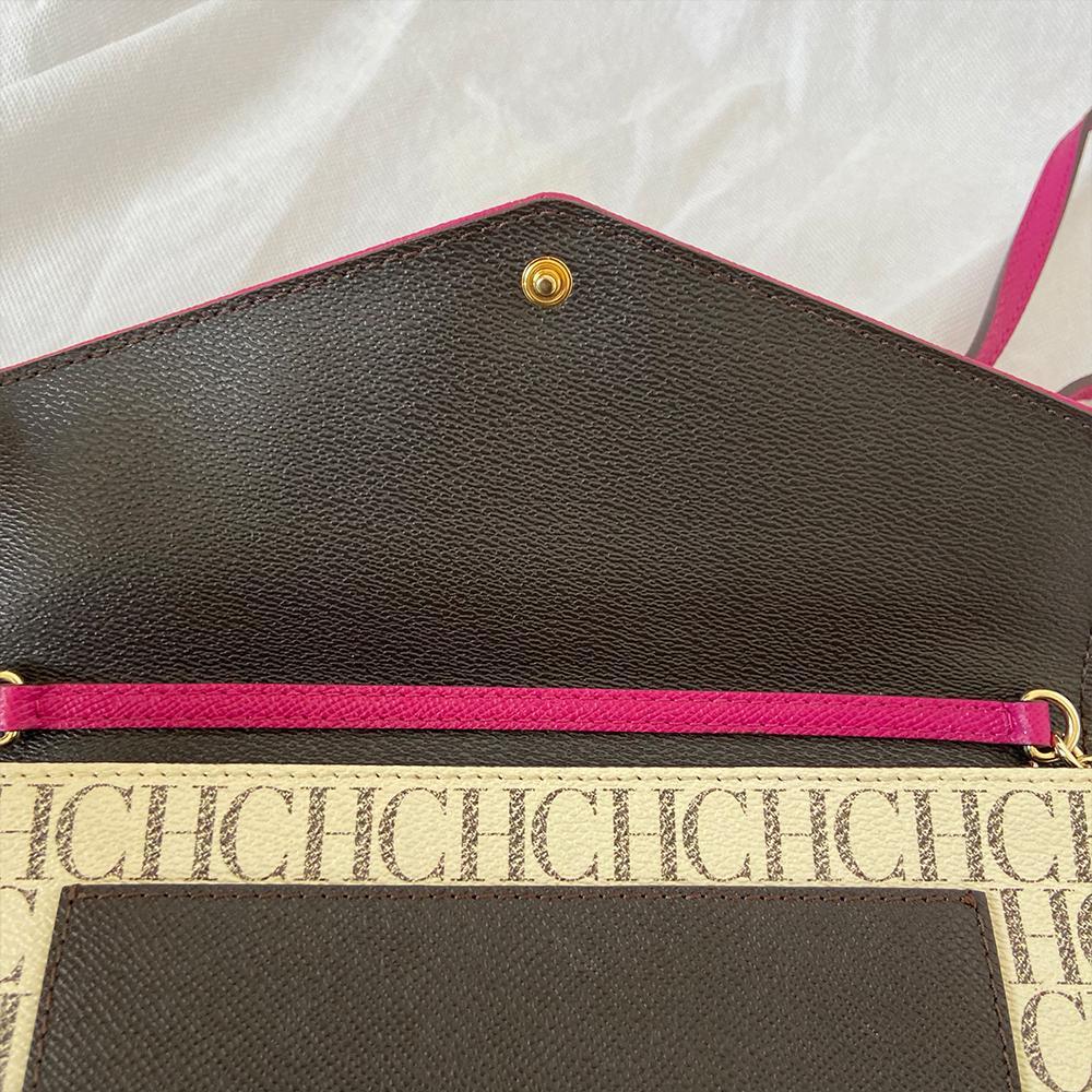 Carolina Herrera  Monogram Coated Canvas & Leather Wallet on chain