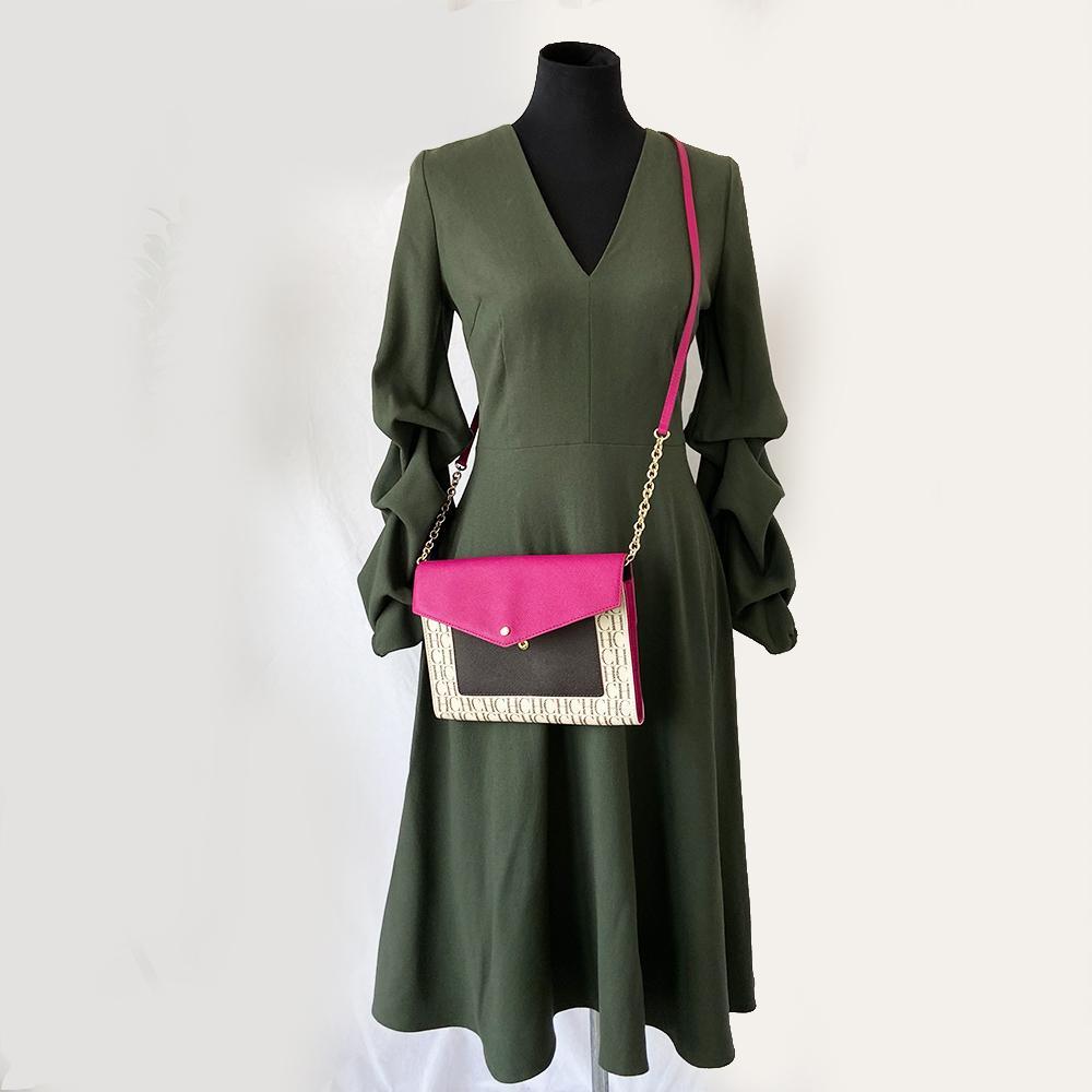 Carolina Herrera  Monogram Coated Canvas & Leather Wallet on chain