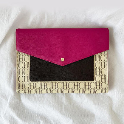 Carolina Herrera  Monogram Coated Canvas & Leather Wallet on chain