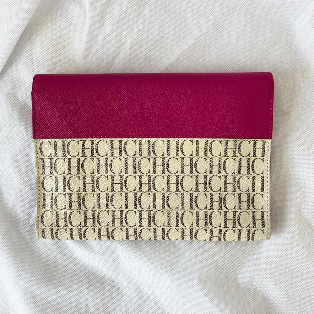 Carolina Herrera  Monogram Coated Canvas & Leather Wallet on chain