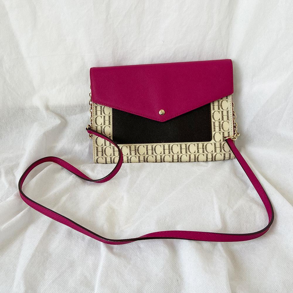 Carolina Herrera  Monogram Coated Canvas & Leather Wallet on chain