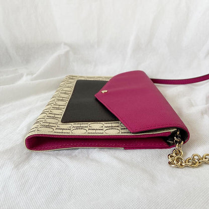 Carolina Herrera  Monogram Coated Canvas & Leather Wallet on chain