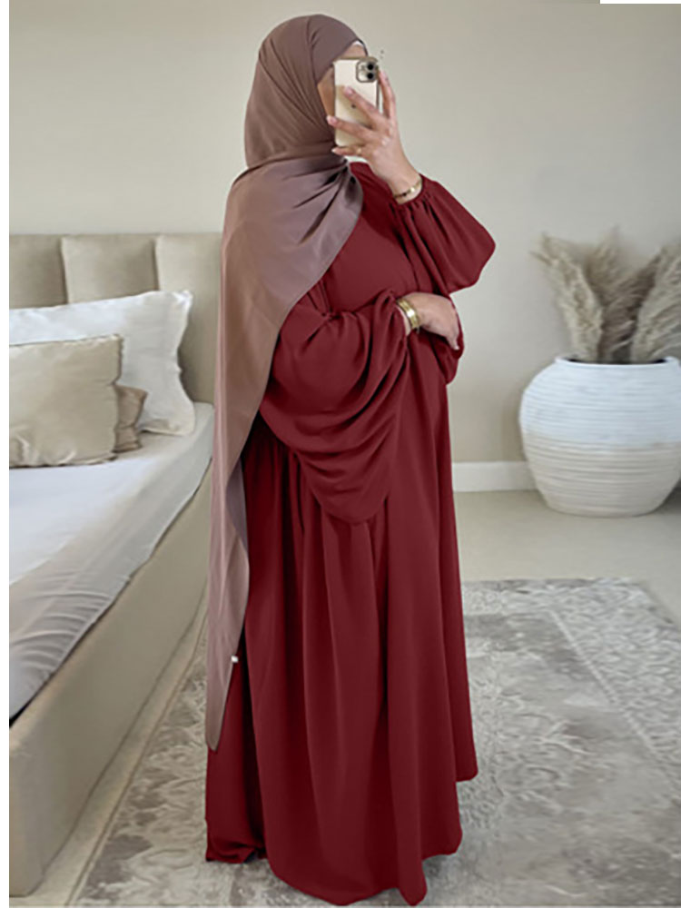 loveedsTM- Plain Abaya Muslim Long Dress for Women Ramadan Eid Balloon Sleeve Islamic Jilbab African Dresses Dubai Turkish Modesty  Kaftan